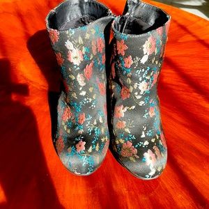 Black floral booties